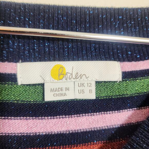 Boden striped wool blend sparkly long sleeve colorful sweater woman's size 8 - Picture 2 of 11